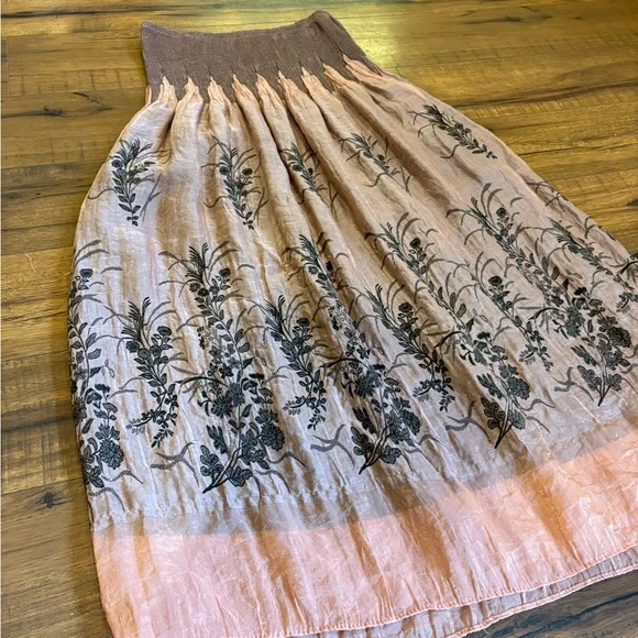 LAPIS Women's O/S Maxi Skirt/Strapless Peasant Dress Crinkle Smocked Pink blush - Picture 2 of 7